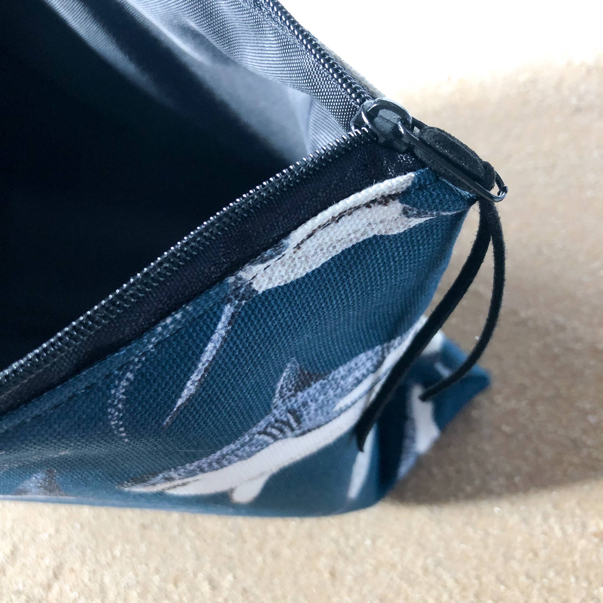 Kelsey Emblow Illustration – wholesale Make-up/cosmetic bag – Shark Pouch (watercolour) Organic Cotton6