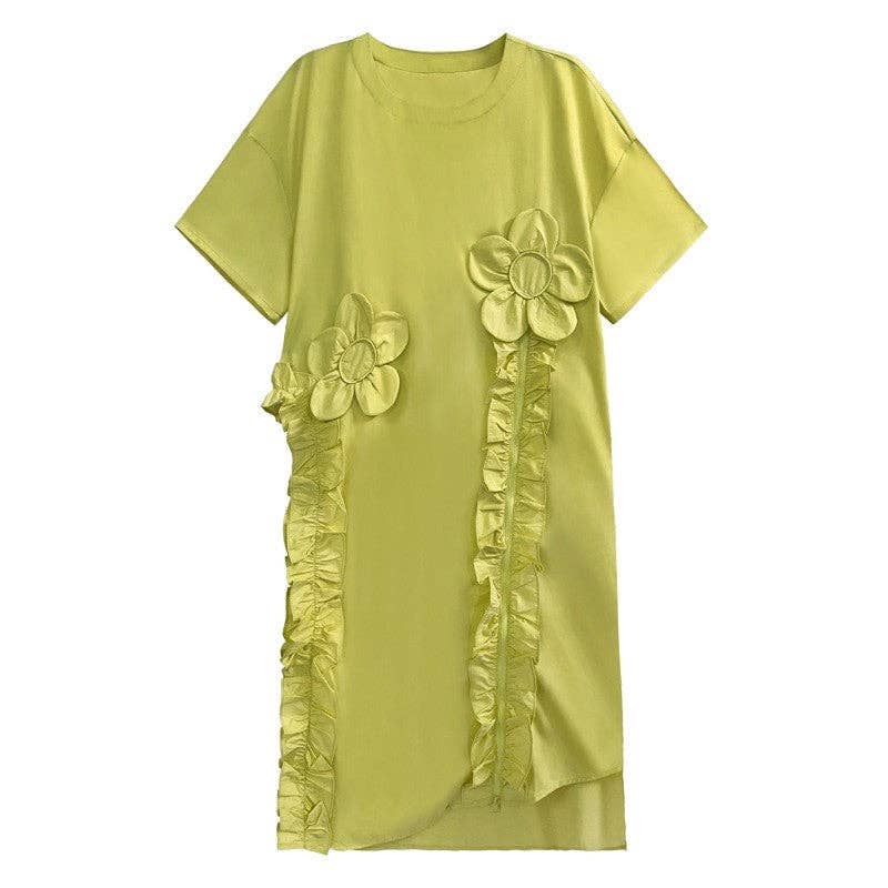 UZ Wholesale Store - Wholesale Dress - Women's - Korean Style Floral Patch Short Sleeve Shirt Dress5