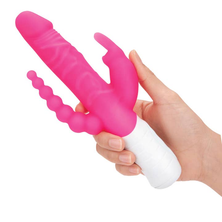 Slim Realistic Double Penetration Rabbit Vibrator with Rotating Beads for wholesale by Lux Fetish Store