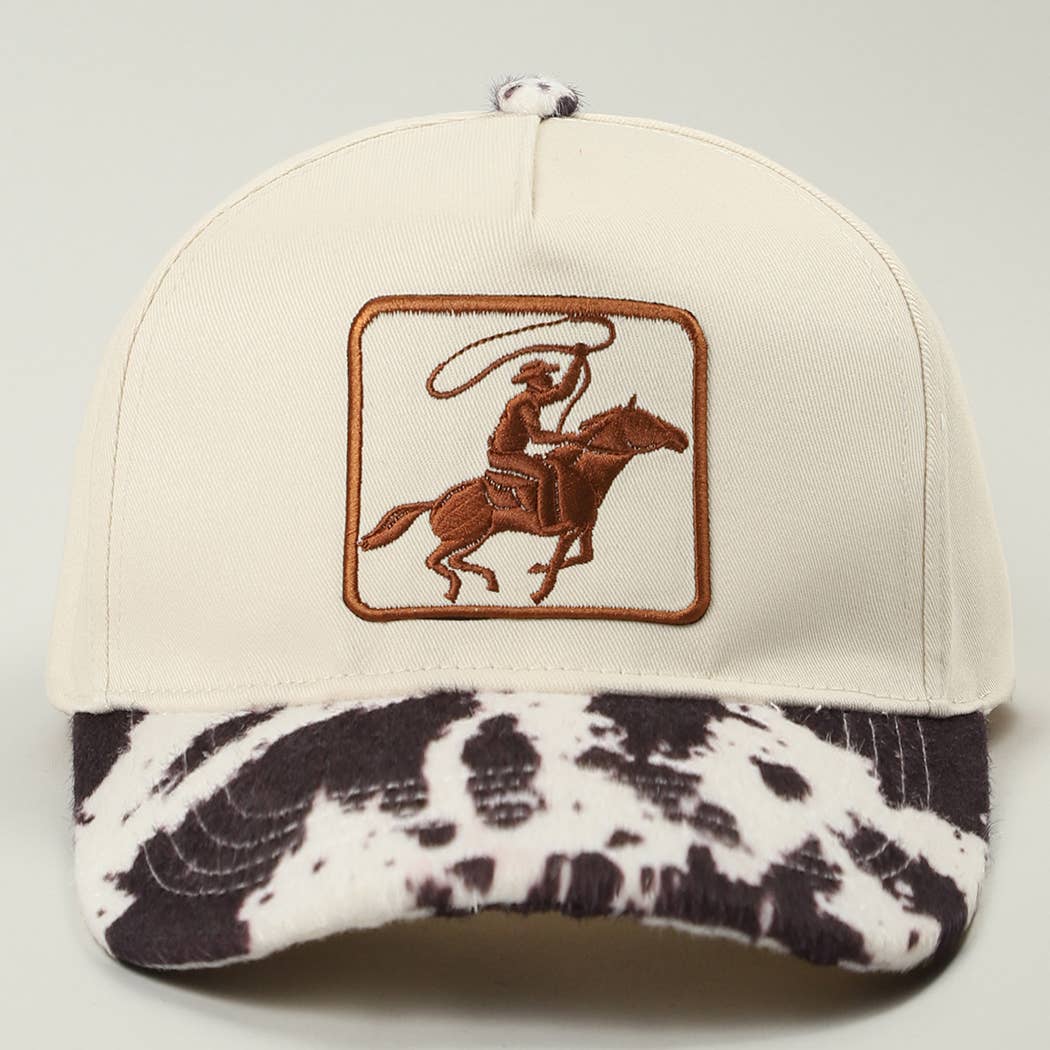 Fashion City - Wholesale Trucker Hat - Unisex - Cowboy Embroidered Patch Animal Print Two-Tone Trucker Hat2