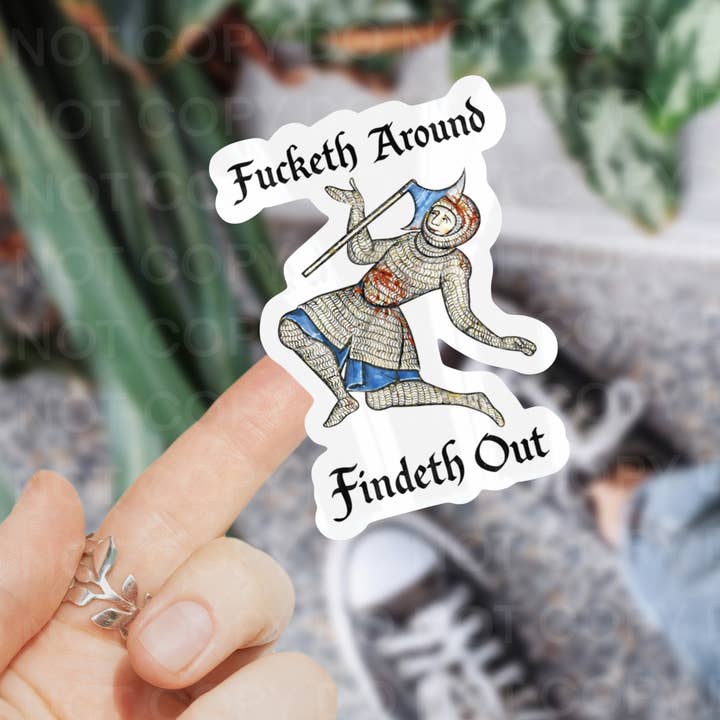 Jodear y Descubrir, Pegatina Medieval Divertida para venta al por mayor de Ace the Pitmatian Co