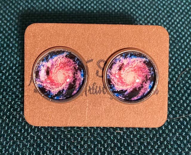 SMA Artistry Creations - Wholesale Stud/Post Earrings - 12mm Galaxy design glass cabochon stud earrings8
