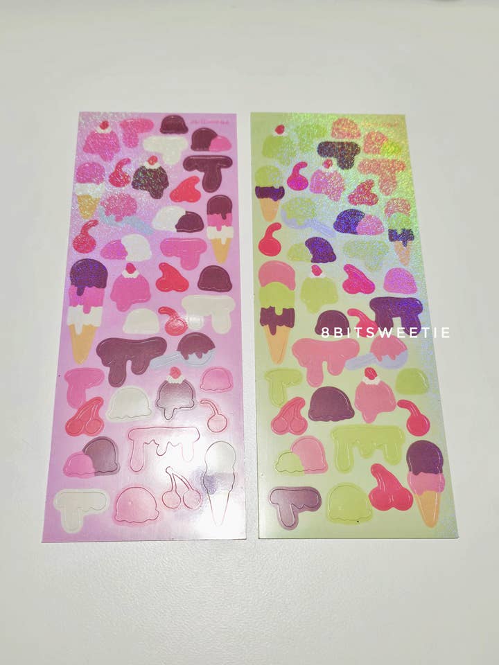 Ice Cream Deco Holo Glitter Sticker Sheets for wholesale by 8bitsweetie