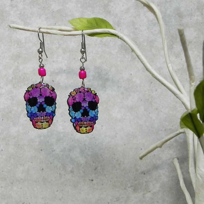 Pichincha - Wholesale Dangle Earrings - Acrylic Day of the Dead Sugar Skull Dangle Earrings7