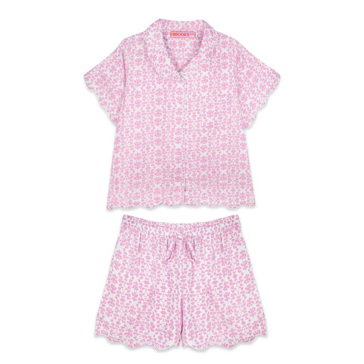 Brooks Avenue - Wholesale Sleepwear Set - Women's - Scalloped Pajama Set Short - Light Pink Chintz1
