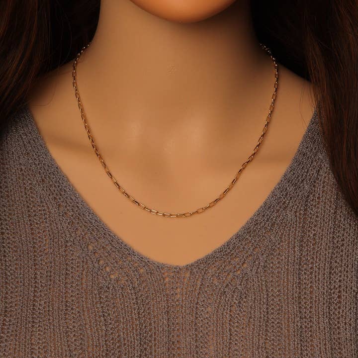 BestBeads&Beyond - Wholesale Link & Chain Necklace - Thin Gold Silver Paperclip Link Chain Adjustable Necklace, Sku#LD4881