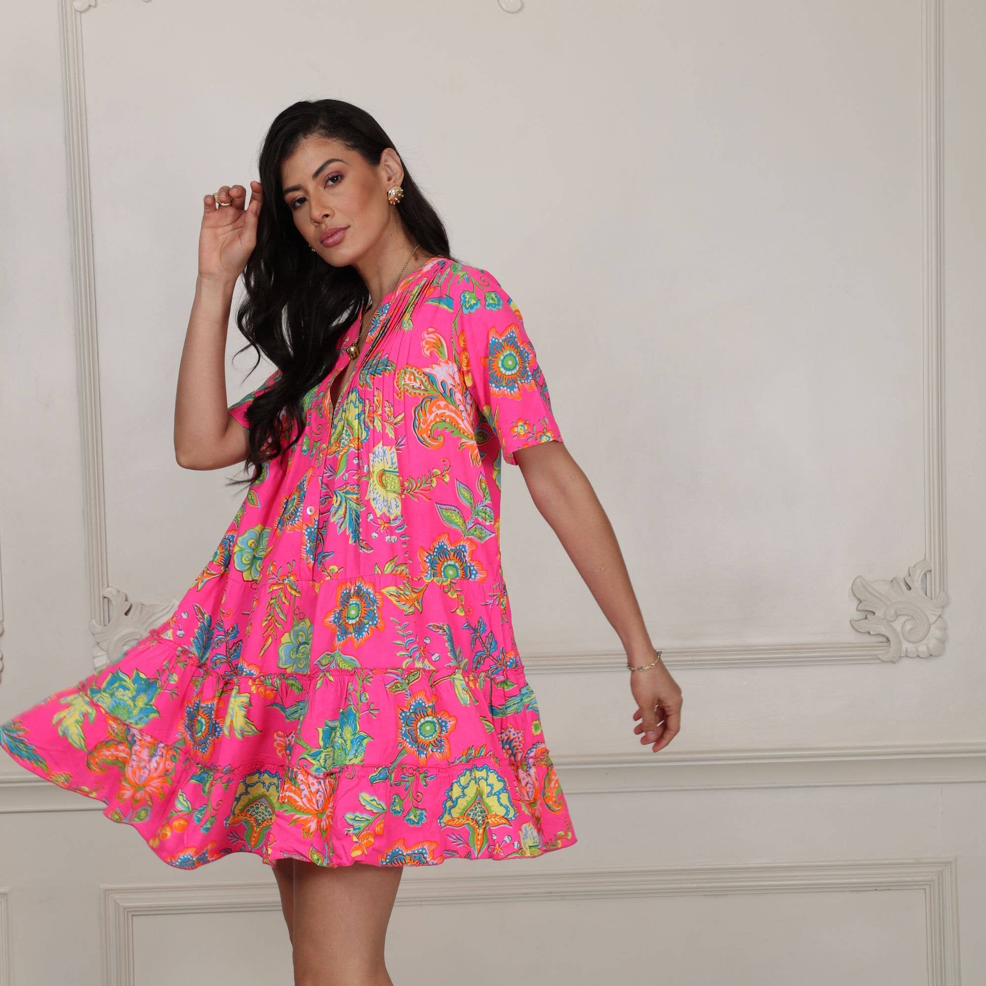 Multicolore Robe à étages à manches courtes 4053 en vente sur Faire2