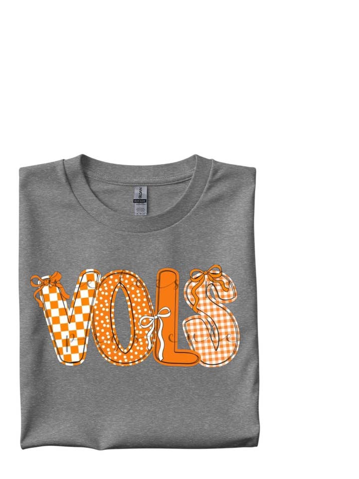 The Candy Collections - Wholesale Screen Printed T-Shirt - Women's - VOLS Tennessee bow doodle t-shirt graphic football tailgate1
