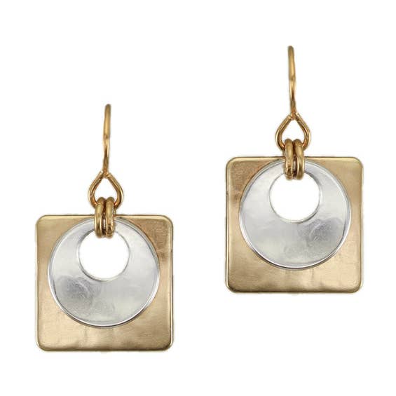 Small Cutout Disc with Square Square Wire Earrings for wholesale by Marjorie Baer