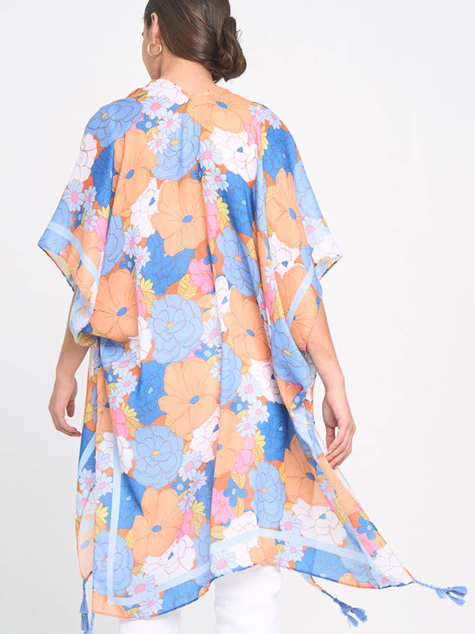 Hana - Vente Cache-maillot – femme - Couvre-kimono d'été à pompons à imprimé floral11