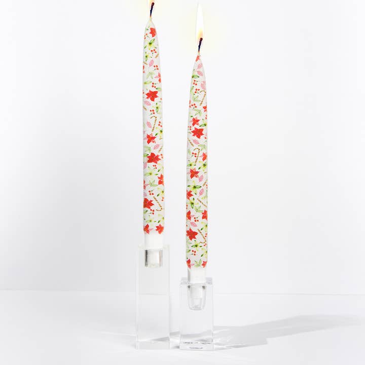 Taper Candles - Christmas Poinsettias - Set of 2 for wholesale by Flatyz Candles