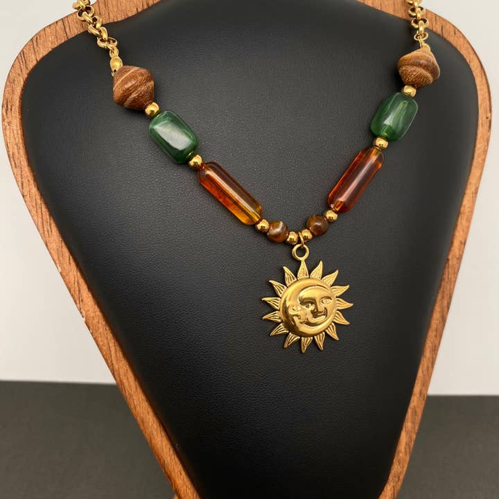 18K Golden S.Steel Sun Resin Beaded Necklace - FGS/MS for wholesale by Mio Queena
