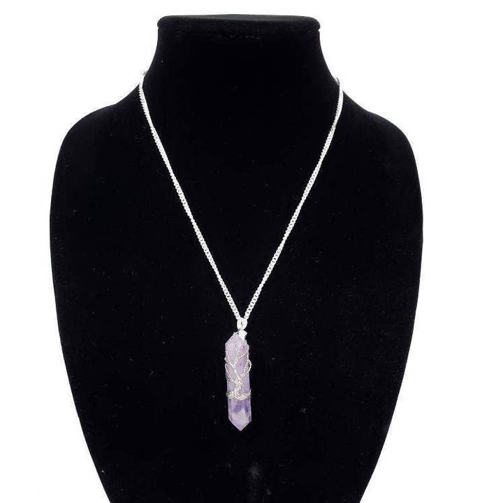 Amethyst Wire Tree Wraping Gemstone Pendant 1"-1.5" for wholesale by GREENROOTS USA LLC