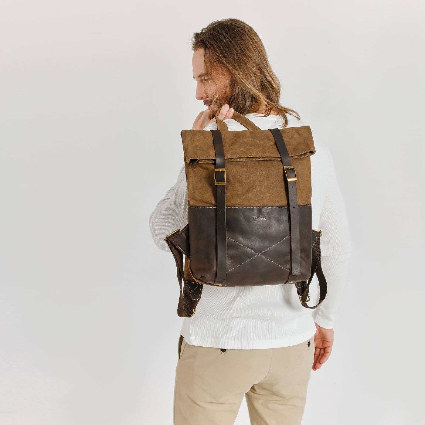 apocope.paris – Großhandel Rucksack – Herren – NES - Rucksack aus echtem Leder und beschichtetem Canvas - Camel7