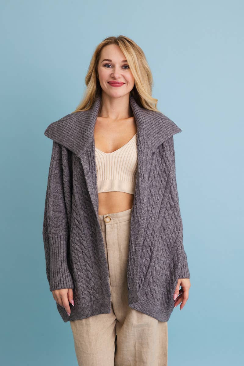Leto Accessories - Wholesale Cardigan - Women's - Chunky Cable Knit Oversized Poncho Cardigan2