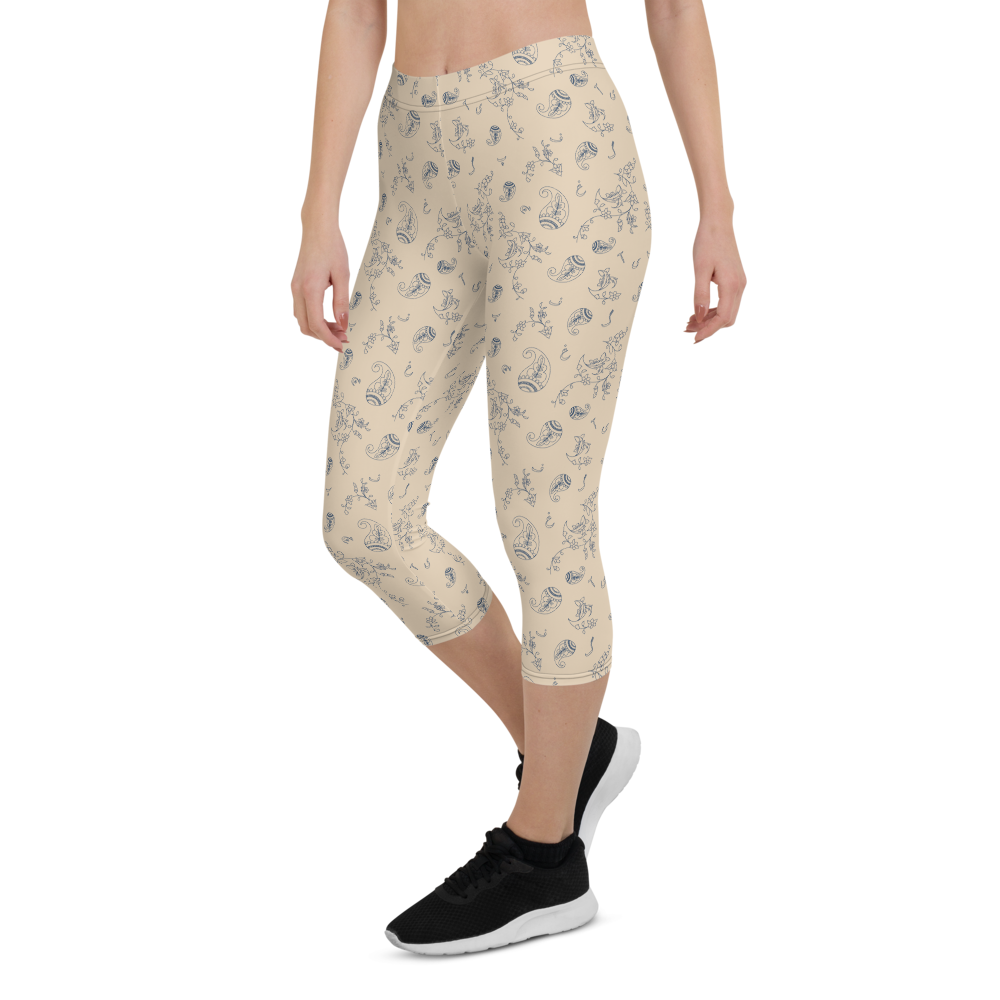 Ara - Wholesale Athletic/Lounge Leggings - Women's - Capri Cream Paisley-design Leggings4