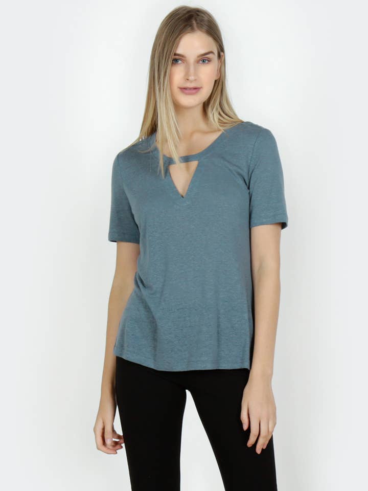 Y0918-GARGANTILLA CUELLO MANGA CORTA TOP AZULADO para venta al por mayor de Vibrato Clothing