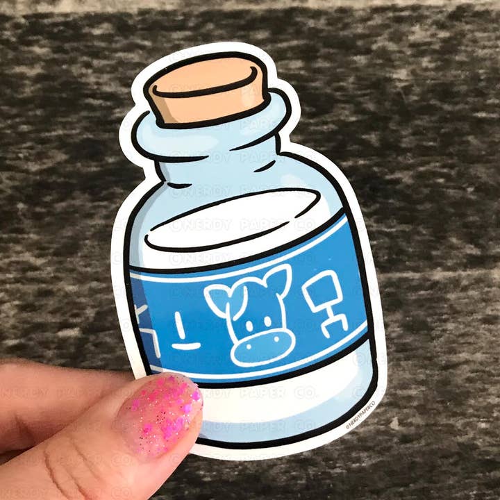 MILK BOTTLE - Adesivo in vinile impermeabile disegnato a mano per la vendita all'ingrosso da parte di NERDY PAPER CO.