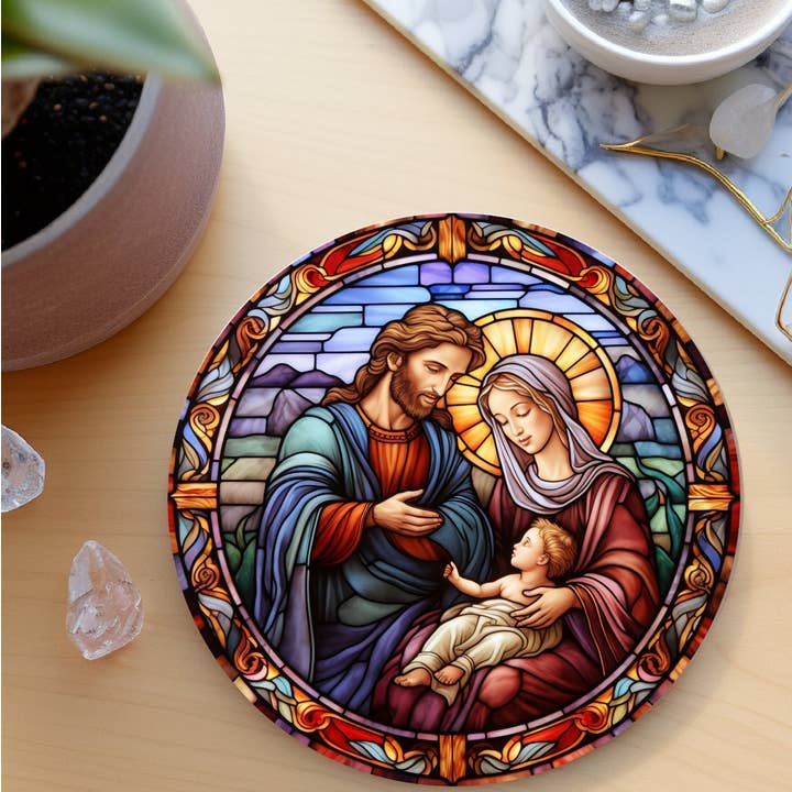 Fernville Creations - Wholesale Coasters - Ceramic Nativity Scene Coaster with Stained Glass Design