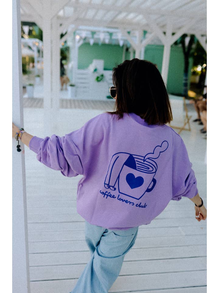 Dont Grow Up - Wholesale Graphic Sweatshirt - Women's - BIG COFFEE LOVER ON PURPLE - SWEATSHIRT (DELIVERY APPROX. 14 DAYS)4