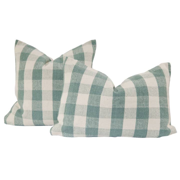Cozy Prairie Linens Co. - Wholesale Throw Pillow Cover - Signature Woven Warm Blue Gingham Pillow Cover