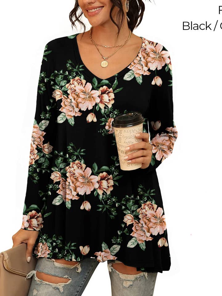 Plus Size Women's Long Sleeve V-Neck Tunic Tops - MP0033 for wholesale by Follow Me Apparel