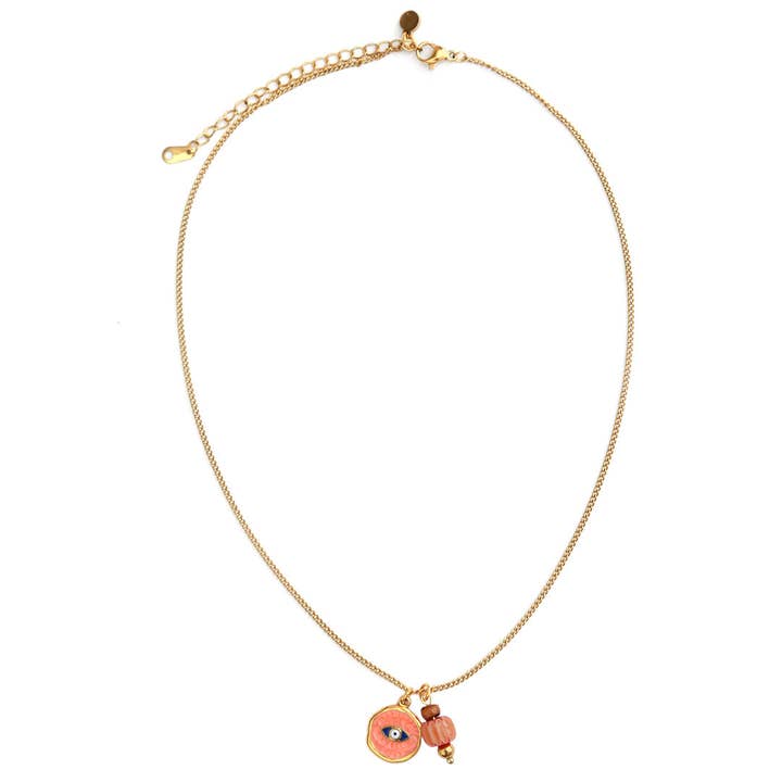 Gouden ketting mystieke ziel oog oranje voor wholesale door Love Ibiza