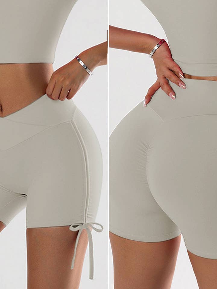 NINEXIS - Wholesale Athletic Shorts - Women's - CWBSP0444_PLEATED V-NECK HIGH WAIST TIGHT GYM SHORTS4