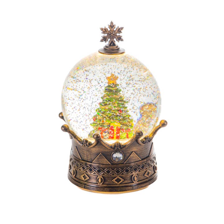 Starlight Collection - Wholesale Snow Globe - Brass LED Christmas Tree Snow Globe with Crown