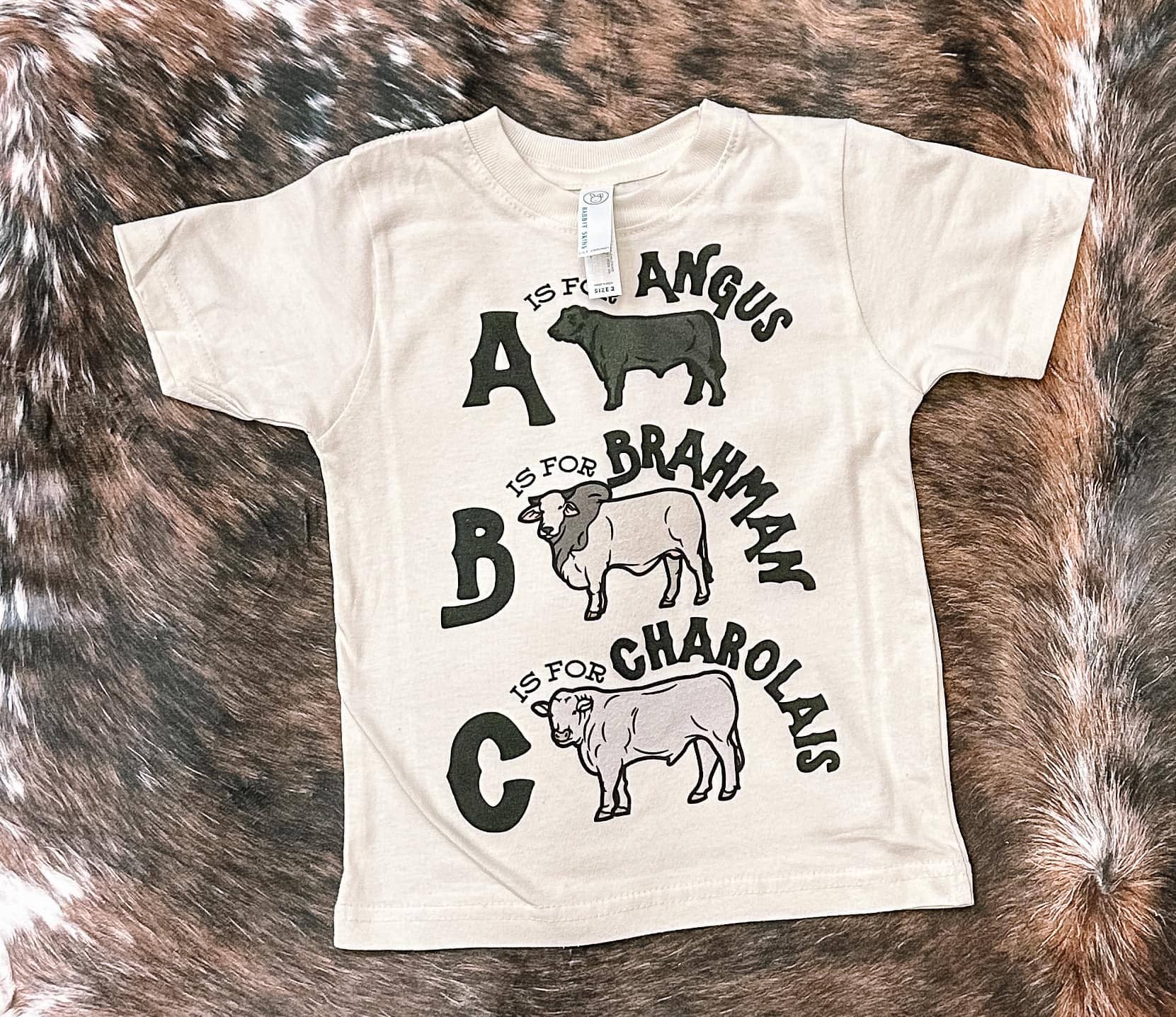 ZZ Threadz - Wholesale T-shirt met zeefdruk - Kinderen - ABC Cow Breeds T-shirt met print voor kinderen0