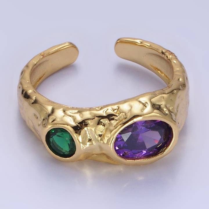 Stainless Steel Green Purple CZ Molten Ring | O1306 for wholesale by Aim Eternal