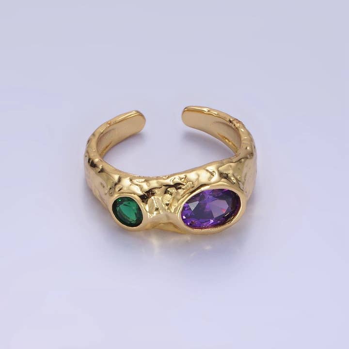 Rustfrit Stål Grøn Lilla CZ Smeltet Ring | O1306 for engroshandel hos Aim Eternal