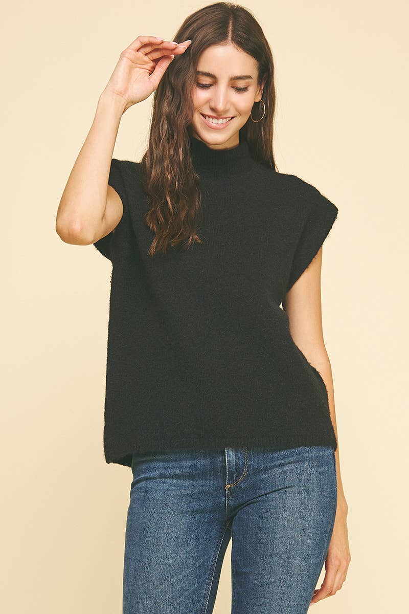 PINCH - Wholesale Knit Sweater - Women's - TURTLE NECK CAP SLEEVE SWEATER - 6334W7