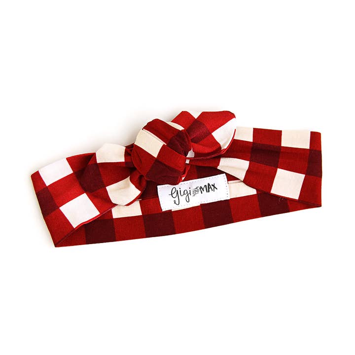 Diadema de Nudo Superior de Cuadros Emery Navidad para Bebé de Bambú para venta al por mayor de Gigi and Max