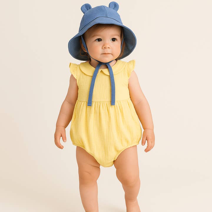 Otroški muslin romper z naborki - Yellow for wholesale by PUFFI