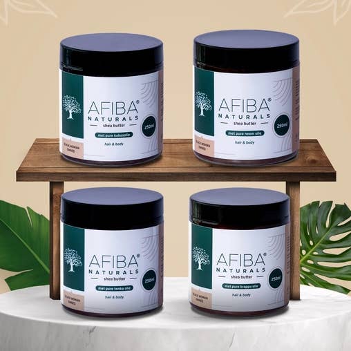Skincare Combo, 4 varieties of 250ml Shea Butter for wholesale by Afiba Naturals
