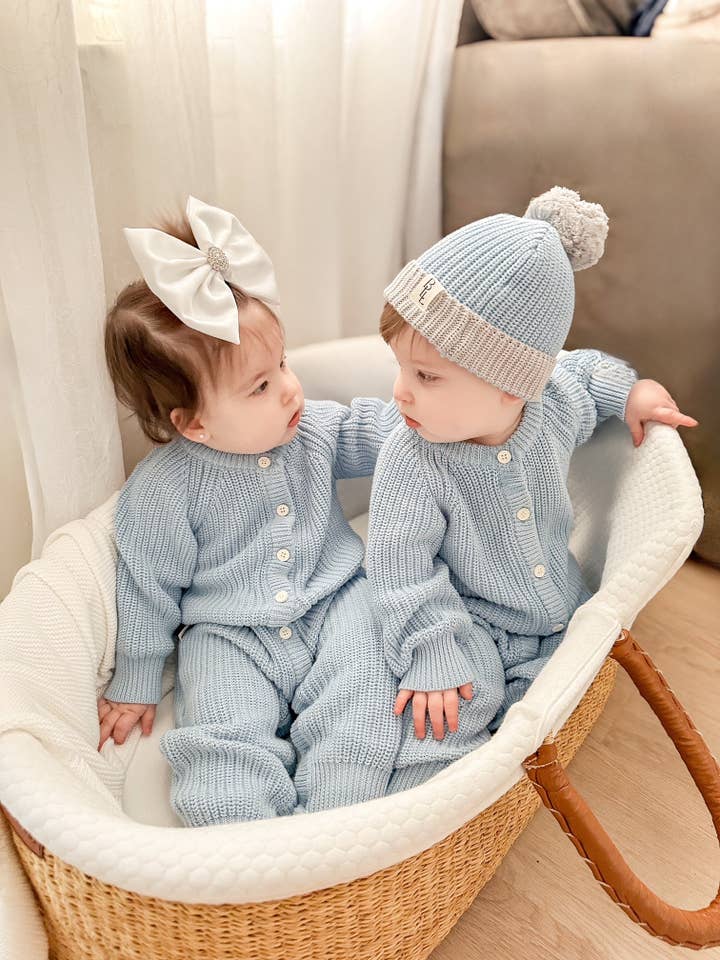 Brave Little Lamb the Label - Wholesale Jumpsuit - Baby - Keepsake Knit Romper | Coastal Blue2