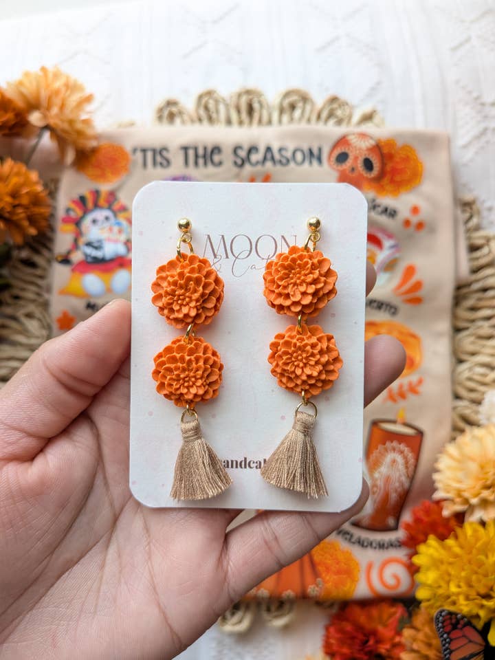 Cempasuchil dangles for wholesale by Moon & Cats