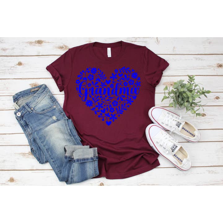PrimestoreUS - Wholesale Screen Printed T-Shirt - Women's - Grandma Flower Heart Shirt, Gift for Nana, Grandmother4