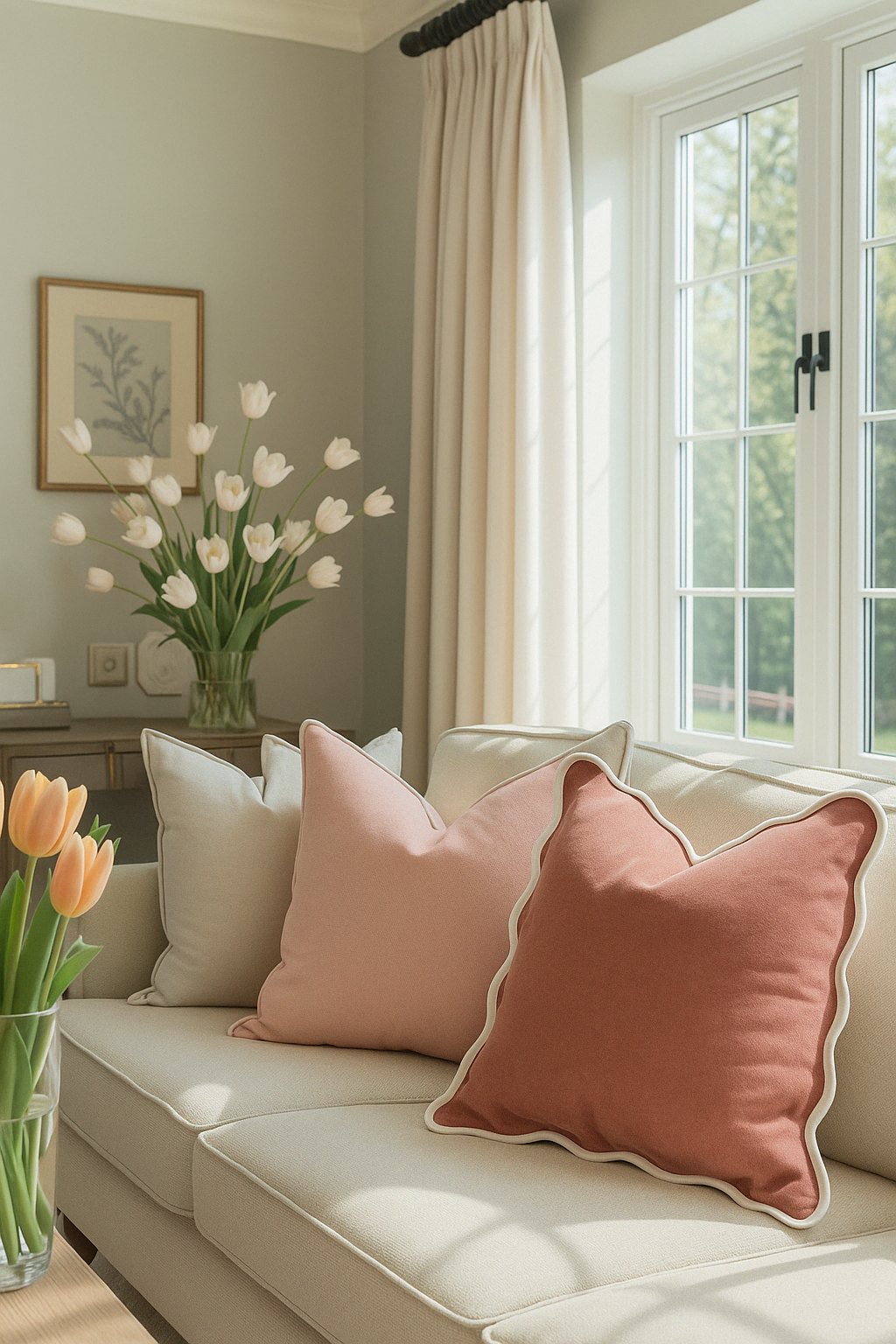 Mama and Tochter – Großhandel Zierkissenbezug – Velours-Kissenbezug mit gewelltem Muschelsaum und Kontrastpaspel – Desert Rose0