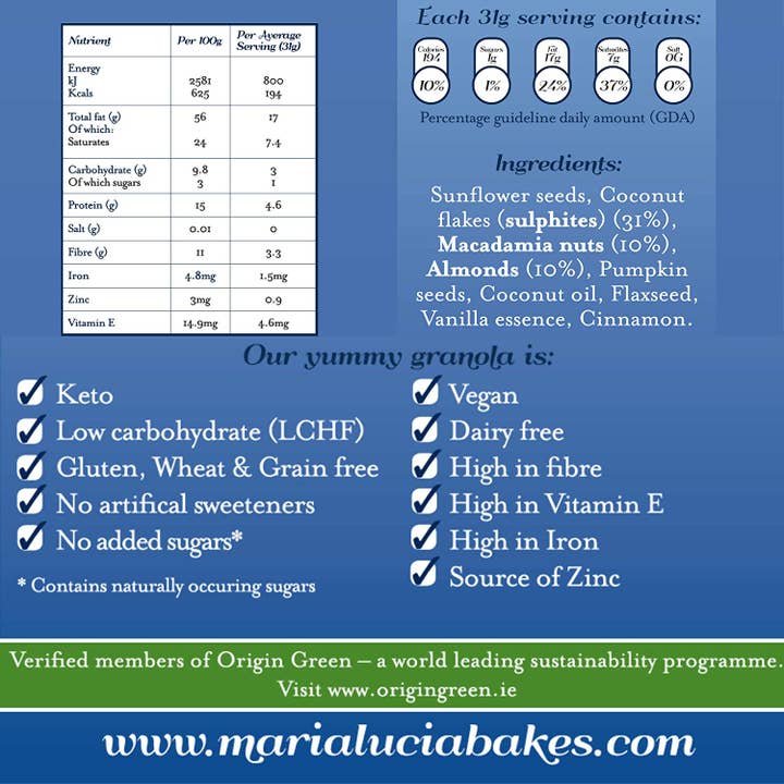 Maria Lucia Bakes - Wholesale Granola - Unsweetened Keto Macadamia & Coconut Granola 6 x 312g /11oz1
