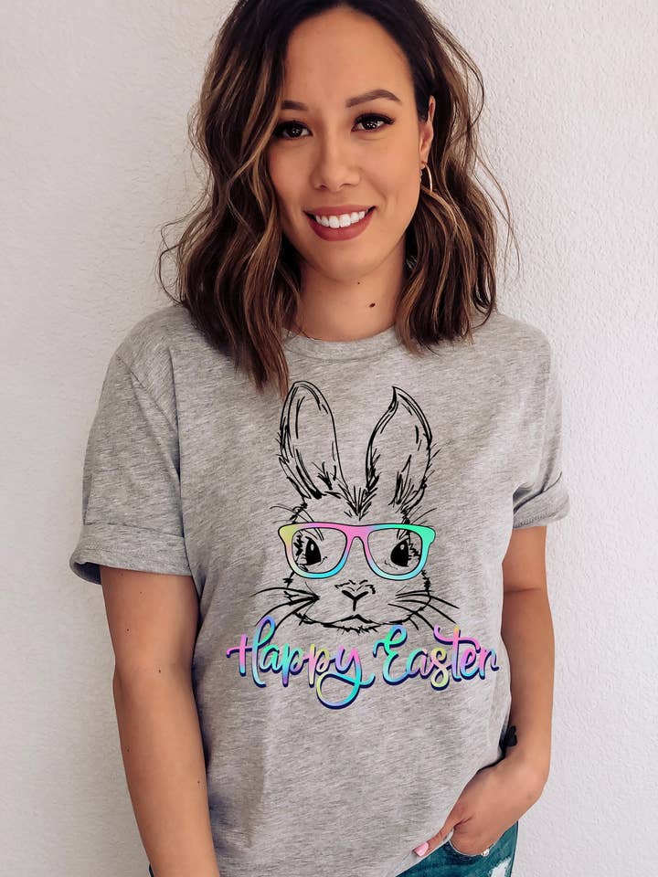 Nerdy Bunny Happy Easter Tee for wholesale by Ohio Roots Print Co