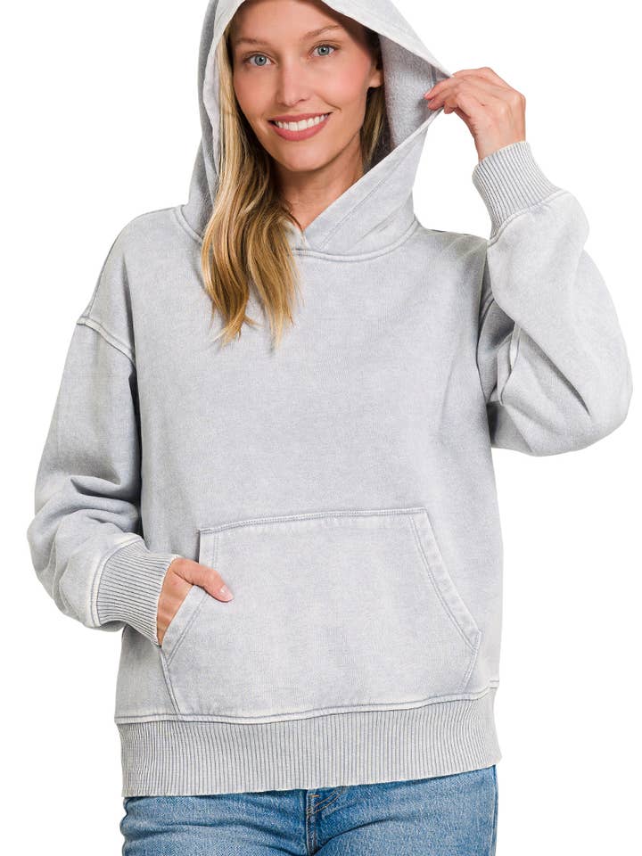 .1008 Snow Wash Fleece Kangaroo Pocket Hoodie SI-26720 for wholesale by 42POPS