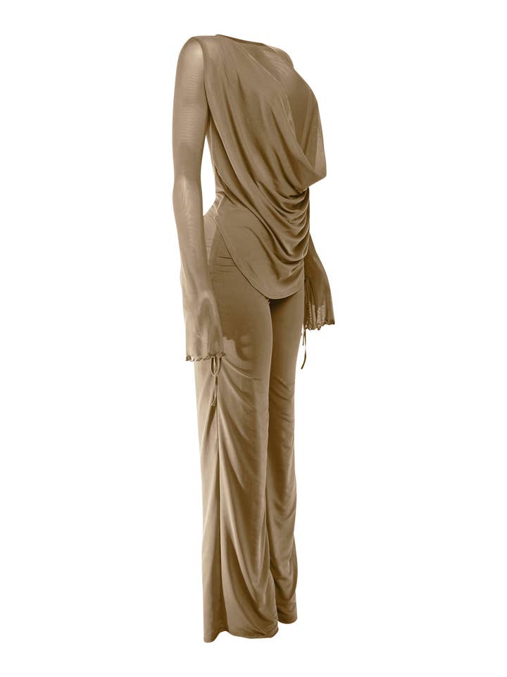 K Too – Großhandel Set aus Oberteil und Hose (NICHT Loungewear) – Damen – Langarmshirt mit Wasserfallausschnitt & Hose mit weitem Bein Set1