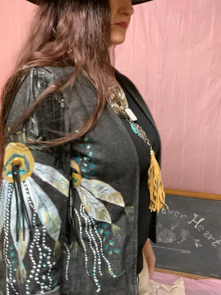 Black Denim Hand-painted Jacket for wholesale by Wild Flower Heart