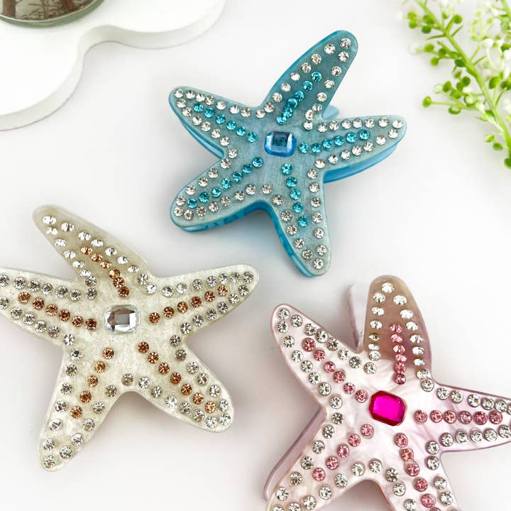 mildstyles - Wholesale Hair Clip - Women's - Delicate Rhinestone Starfish Acetate Hair Claw Clip