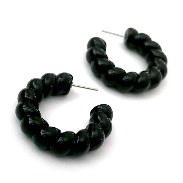 Black Twisted Rope Acrylic Hoop Earrings for wholesale by Leetie Lovendale