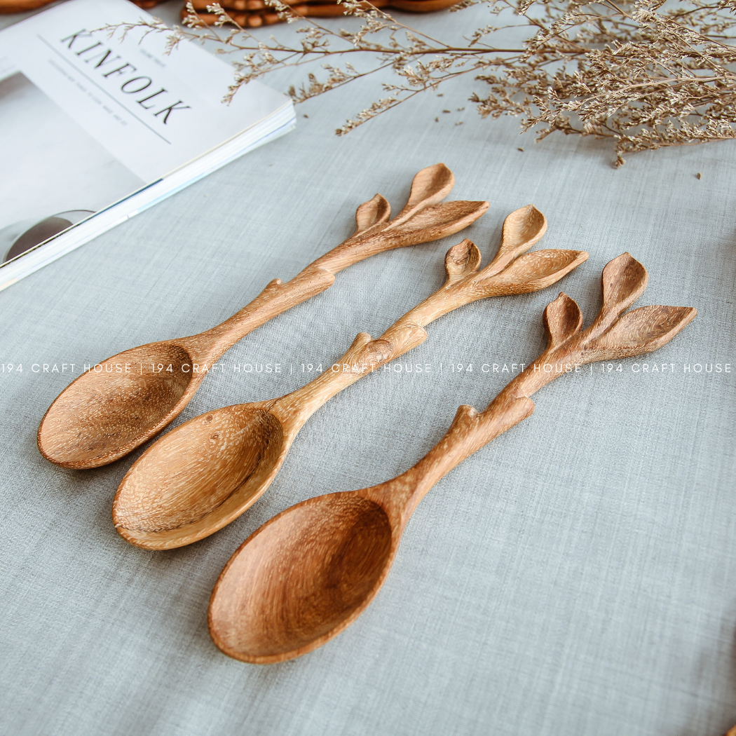 194 Craft House - Wholesale Serving Utensil - Artisan Leaf Handle Wooden Spoon - Kitchen Serving Utensils5