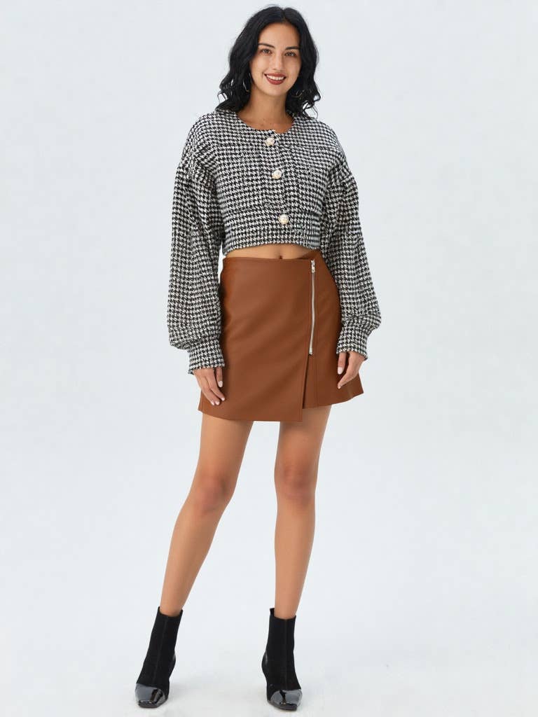 VERY J - Wholesale Skirt - Women's - VS50930-Textured Faux Leather Holiday Mini Skirt2