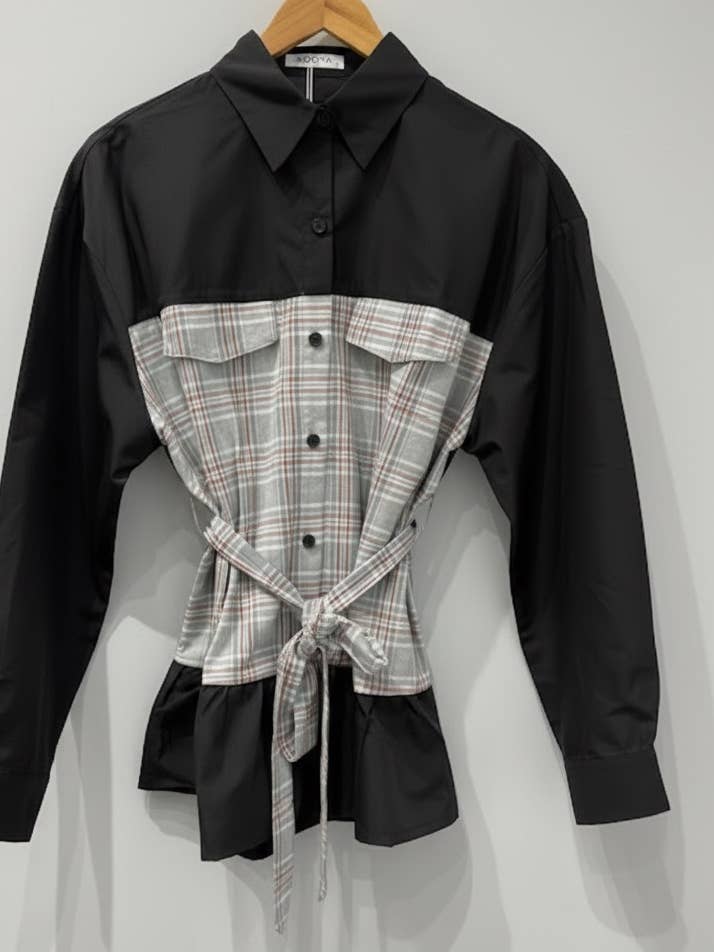 Black Two-tone checkered shirt - S02 for wholesale on Faire1